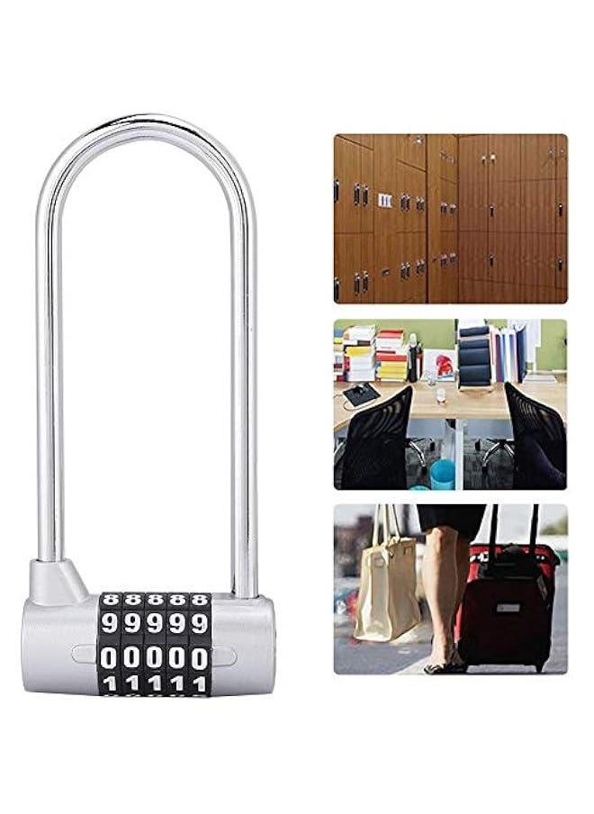 Generic 5 Digit Combination Alloy Padlock,U-Shape Security Code Lock Extra Long Cabinet Door Padlock Locker Lock, Re-settable Combo Lock, Gym Locker, School Locker, (Silver)  - Image 5