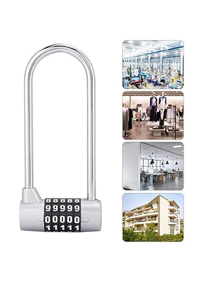 5 Digit Combination Alloy Padlock,U-Shape Security Code Lock Extra Long Cabinet Door Padlock Locker Lock, Re-settable Combo Lock, Gym Locker, School Locker, (Silver)