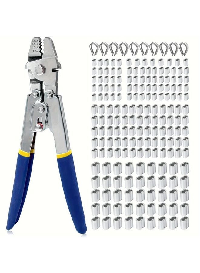 عدة أدوات كماشة لحام أسلاك حبل معدني 196 قطعة مع حلقات التثبيت وطرفيات الحبل للكابلات مقاس 0 1 2 2 ملم - Image 1
