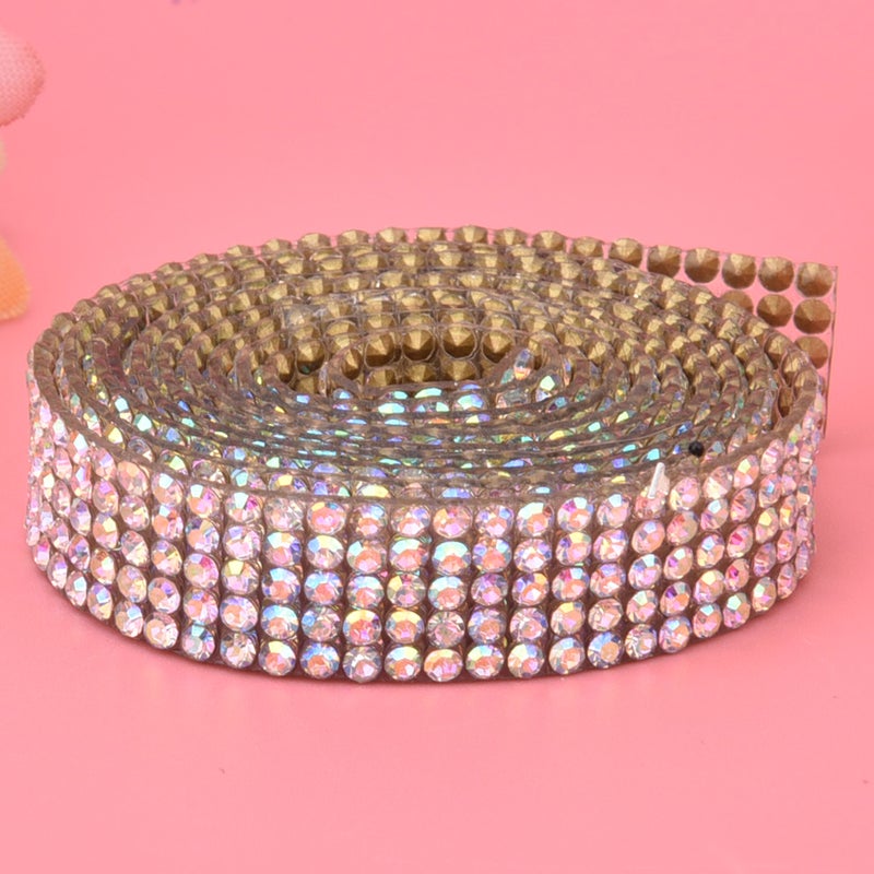 5 Rows 1m Rhinestone Trim Ribbon Hot Fix Crystal Chain Trim Garment Accessories Decoration(AB Color ) - Image 2