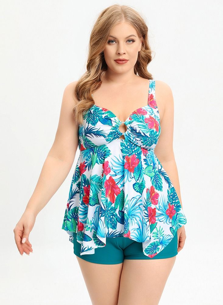 Loquat Printed Conservative Bikini Swimwear Blue - Image 1