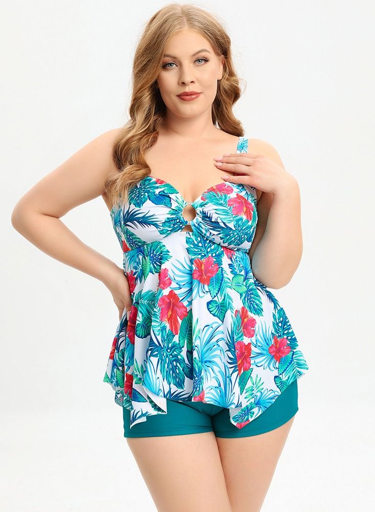 Loquat Printed Conservative Bikini Swimwear Blue - Image 2