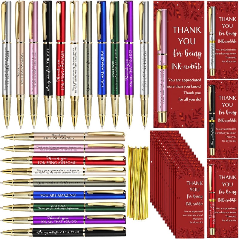 Geyoga Employee Appreciation Gift Nurses Week Gift Bulk Motivational Quote Pen with Thank You Card Inspirational Ballpoint Pen for Teacher Coworker Doctor Social WorkerBright ColorStylish - Image 1
