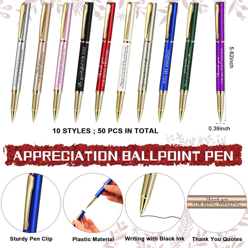 Geyoga Employee Appreciation Gift Nurses Week Gift Bulk Motivational Quote Pen with Thank You Card Inspirational Ballpoint Pen for Teacher Coworker Doctor Social WorkerBright ColorStylish - Image 2