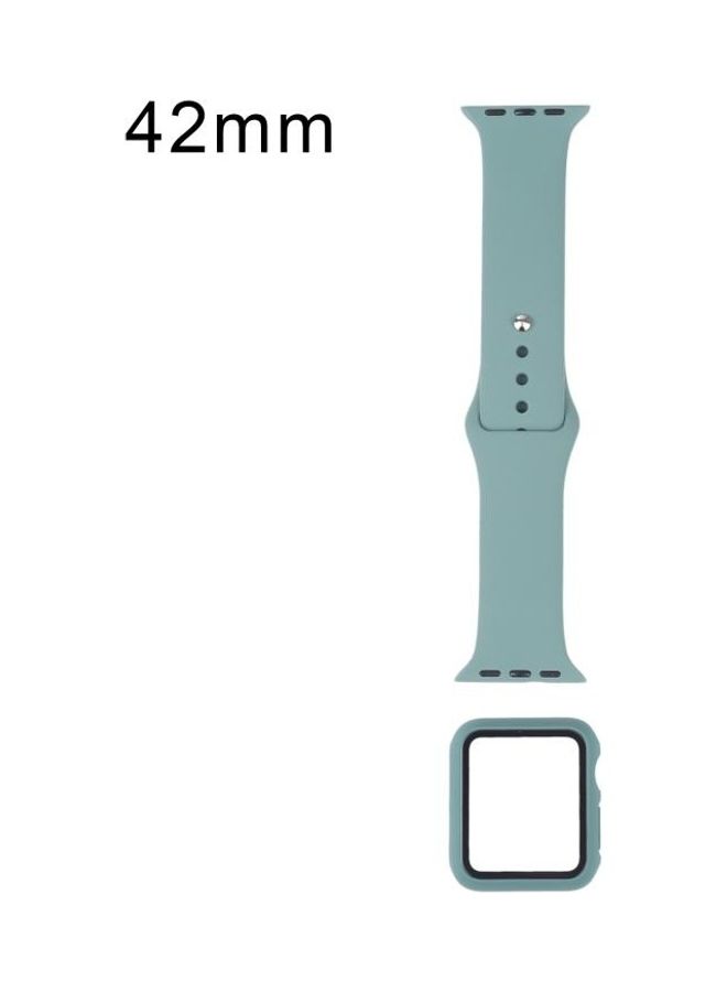 NIBEMINENT Silicone Replacement Strap Watchband and Protective Case with Screen Protector Set for Apple Watch Series 3/2/1 42mm Blue/Grey - Image 1
