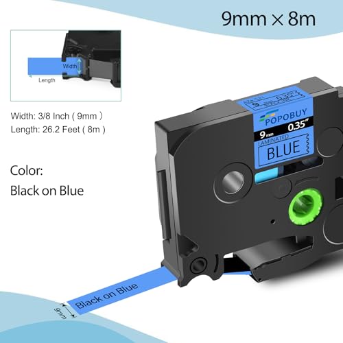 POPOBUY TZ TZe 9mm 0.35 inch Laminated Blue Tape Compatible for Ptouch TZ521 TZ-521 TZe-521 TZe521 Label Tape for PTD210 D400AD D600 PT-H100 PTH110 PT1290 PT-1230PC, 4 Pack Black on Blue - Image 2