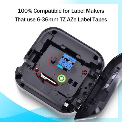 POPOBUY TZ TZe 9mm 0.35 inch Laminated Blue Tape Compatible for Ptouch TZ521 TZ-521 TZe-521 TZe521 Label Tape for PTD210 D400AD D600 PT-H100 PTH110 PT1290 PT-1230PC, 4 Pack Black on Blue - Image 3