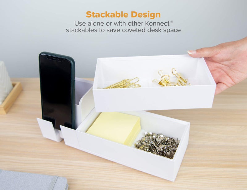 Bostitch Office Konnect Desk Organizer Accessory Tray, Wide, Stacks for Desktop Storage, White - Image 4