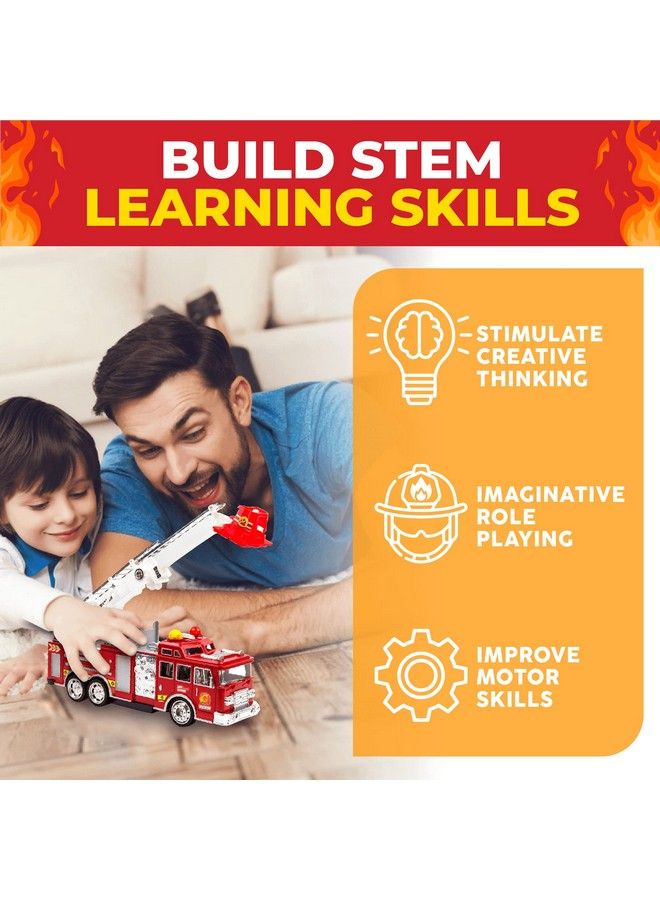 Toysery لعبة شاحنة إطفاء مع أضواء ثلاثية الأبعاد وومضات، وصفارة وأصوات رجال الإطفاء. سلم إنقاذ دوار قابل للتمديد للأولاد والبنات من 3 إلى 7 سنوات - Image 5