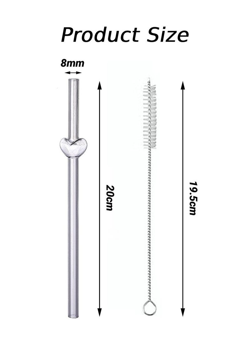 2 قطع على شكل قلب قابلة لإعادة الاستخدام القش الزجاجية مجموعة، 20 سم مقاومة للكسر القش الشرب مع فرشاة التنظيف، BPA خالية، غسالة صحون آمنة للصغار، القهوة، العصير، المشروبات الساخنة / الباردة - Image 2