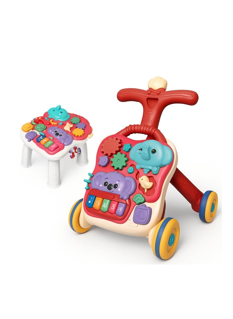 Factory Price Bella 3-in-1 Multifunctional Baby Walker – Activity Table & Detachable Play Panel | Adjustable Speed & Weight Stability | Red - Image 1