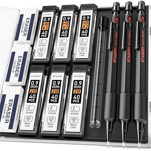 STAGEEK 0.9mm Mechanical Pencil Set, 3PCS Metal Mechanical Pencils 0.9mm with 6 Tubes HB & 2B Lead Refills,Erasers, Weatherproof Artist Pencils with Case for Outdoor Writing Drafting Drawing - Image 1