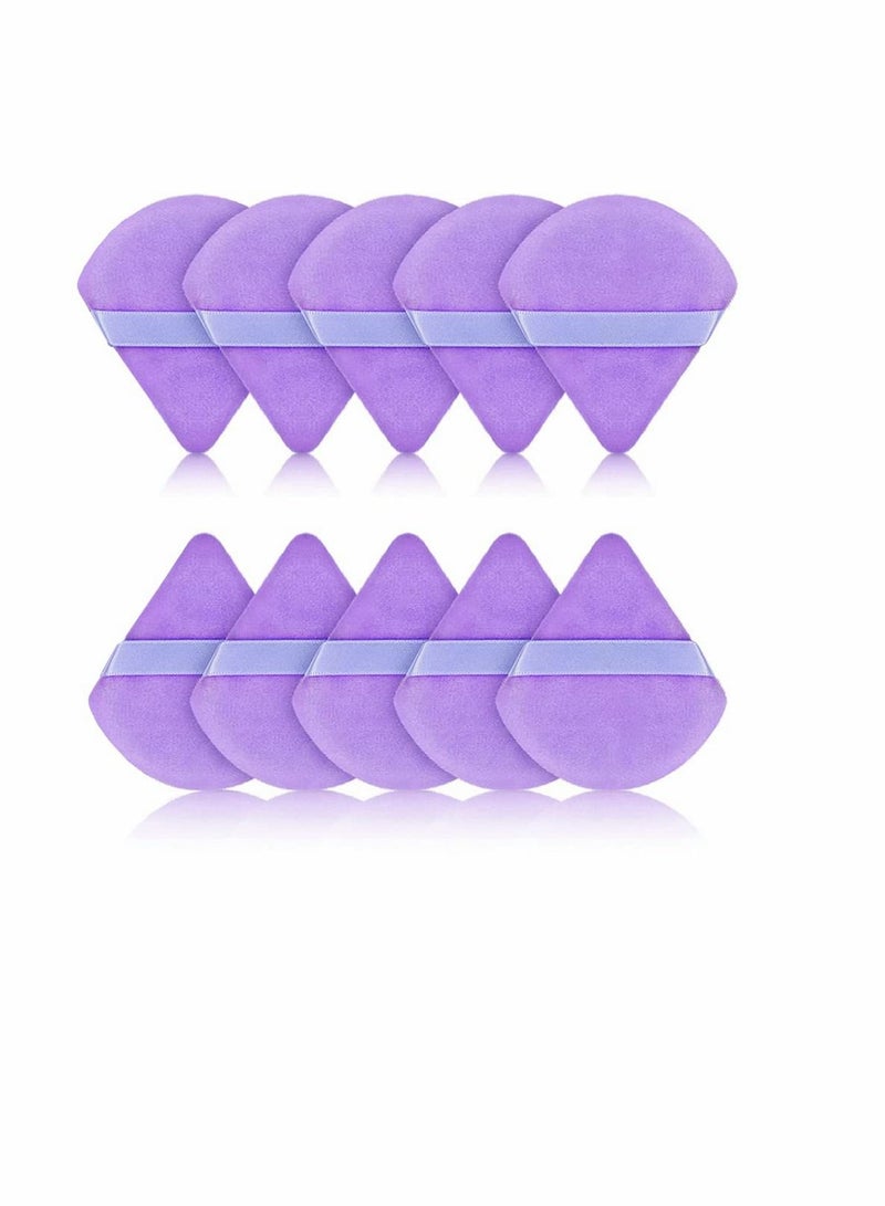 KASTWAVE Pure Powder Puff, Face Triangle Soft Makeup Powder Puff, for Loose Powder Mineral Powder Body Powder Makeup Tool with Strap, for Contouring, Under Eyes and Corners (Purple- 10 Pcs) - Image 1