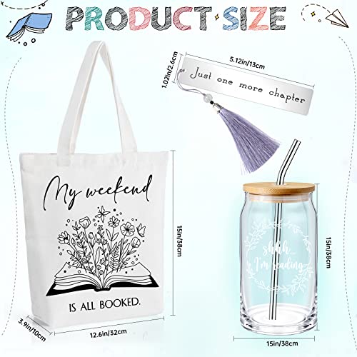 Inbagi Book Lover Gifts Bookish Set Include 16oz Drinking Glass with Bamboo Lid and Straw Stainless Steel Bookmark for Librarian Reader Club Bookworm Women13 x 15 x 4 Elegant - Image 3