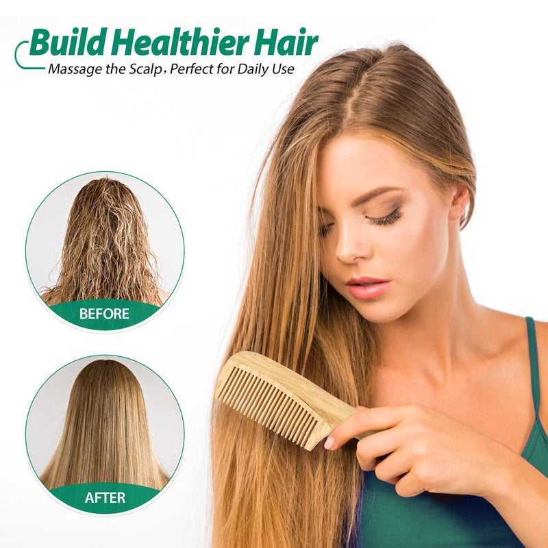 SouxMux 5 Pcs Natural Handmade Bamboo Anti-Static Combs Set - Wide Tooth, Rat Tail and Fine Tooth for Long, Short, Thick, Thin, Wavy or Curly Hair Detangling (Natural) - Image 5