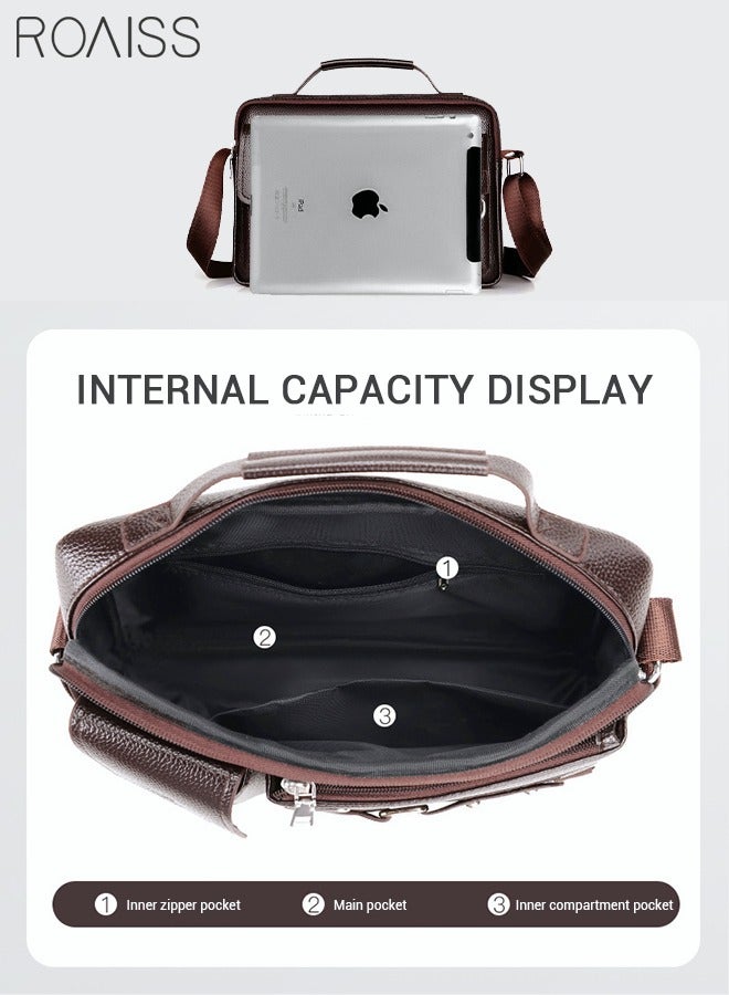 roaiss Business Messenger Shoulder Bag PU Leather Retro Chic Handbag Casual Portable Zipper Crossbody/Shoulder Bag Husband Gift for Men Travel Work Office Dark Brown - Image 5
