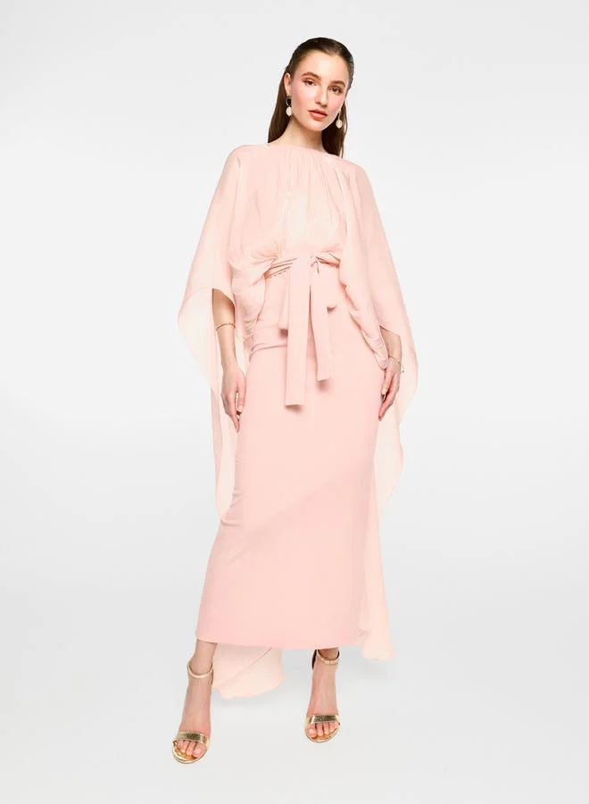 House of Moda House of Moda Cape Sleeve Waist Tie-Up Maxi Dress