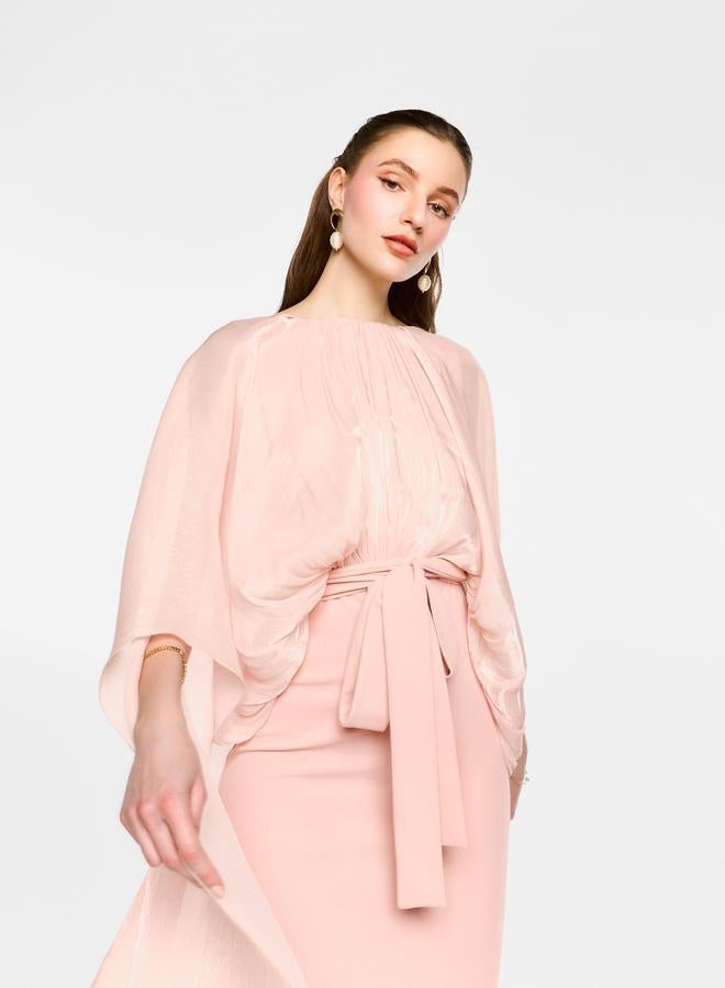 House of Moda Cape Sleeve Waist Tie-Up Maxi Dress - Image 4