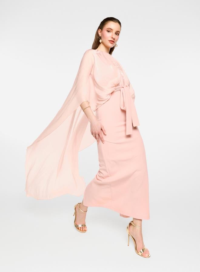 House of Moda Cape Sleeve Waist Tie-Up Maxi Dress - Image 2