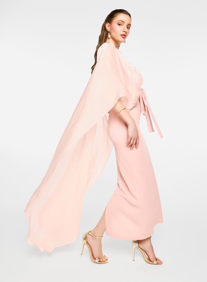 House of Moda Cape Sleeve Waist Tie-Up Maxi Dress - Image 3