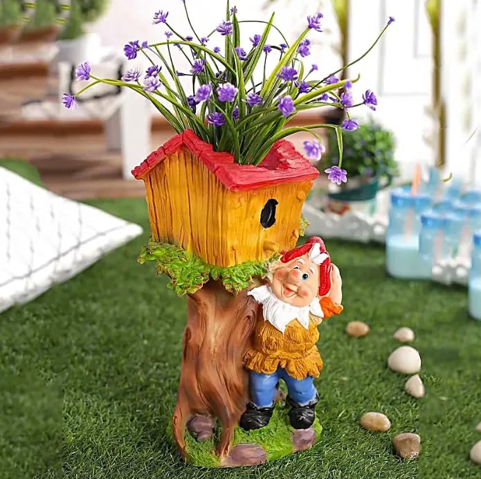 The Decorshed Resin gnome hut Planter for Home Decor, Garden Decor, Room Decor, 4 X 10, 1 Piece, Multicolour, Floral - Image 1