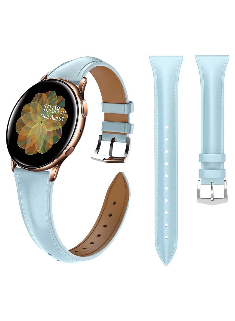 Perfii Leather Replacement Band For Samsung Active 2 Sky Blue