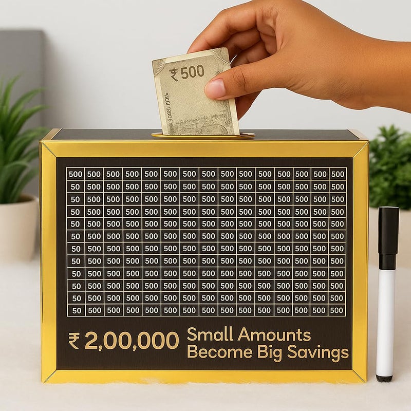 JAYTOP Money Saving Box for Adult 200000, Piggy Bank 200000 for Kids Boys and Girls, Money Box, Wooden Money Bank, Gullak with Carved Design, 2 Lakh Money Savings Box (200000) - Image 1