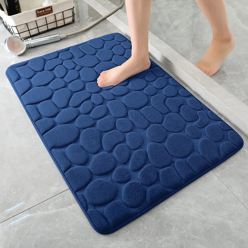 YIHOUSE Memory Foam Bath Mat Cobblestone Bathroom Rugs Super Water Absorbent Bath Mats for Bathroom Machine Washable Bath Rugs17x24Dark Blue