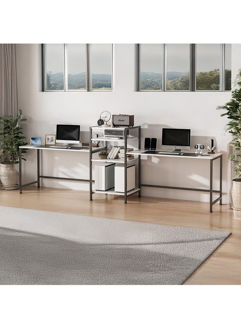 AGD Computer and Gaming Workstation, 3-Way Adjustable Design, Fits 2 People, with Bookshelf and Printer Shelf for Home, Office and Study, White - Image 3