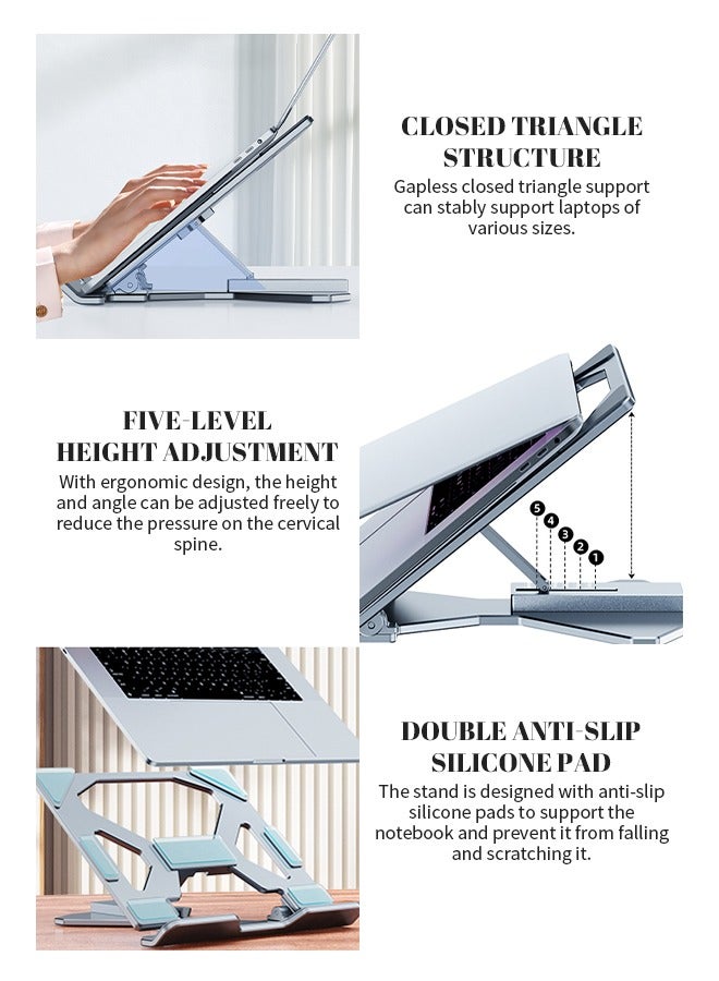 Laptop Desktop Stand, 5-Level Adjustment, Foldable Non-Slip Hollow Laptop Stand, Stable And Durable, Compatible With Dell, HP, Lenovo, MacBook - Image 3