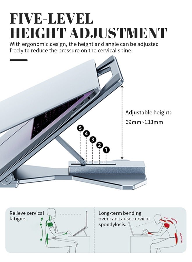 Laptop Desktop Stand, 5-Level Adjustment, Foldable Non-Slip Hollow Laptop Stand, Stable And Durable, Compatible With Dell, HP, Lenovo, MacBook - Image 5