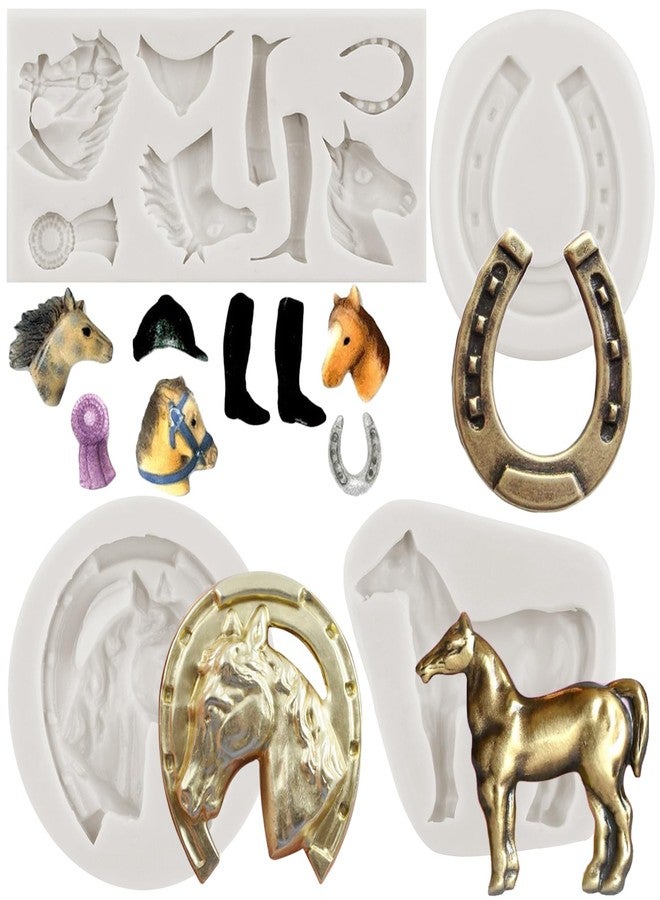 MINFEIDMS Horse Silicone Mold Horseshoe Fondant Molds Horse Head Fondant Mold Boot Silicone Mold For Cake Decorating Cupcake Topper Chocolate Candy Gum Paste Set Of 4 - Image 1