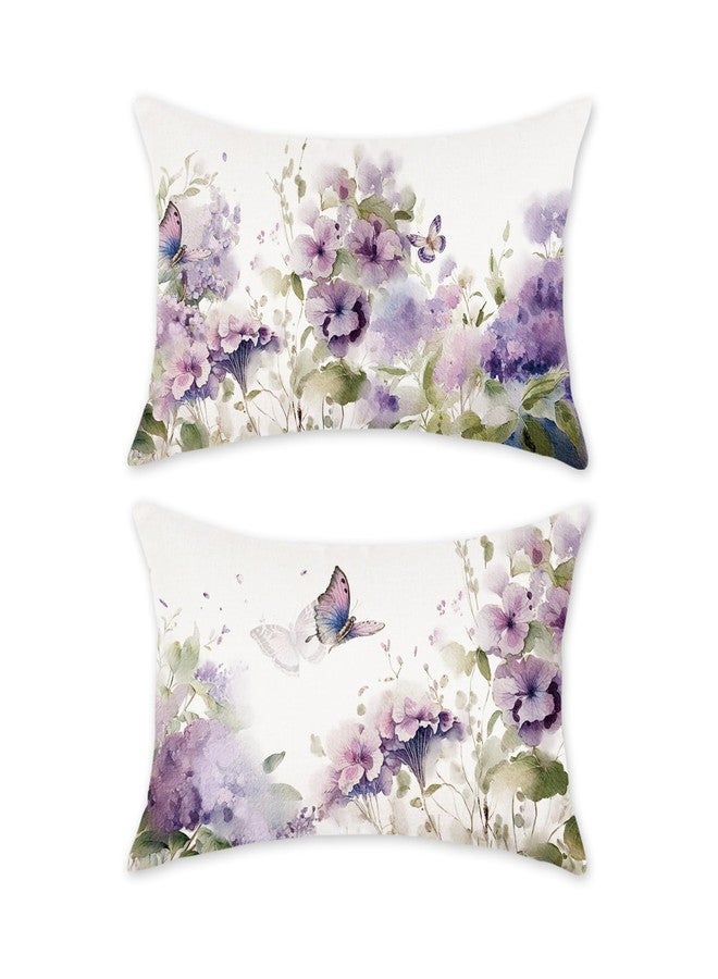 TAJWE Spring Floral Throw Pillow Covers 12x20 Set of 2 Summer Flowers Lumbar Cushion Cases for Couch Sofa Home Decor - Image 1