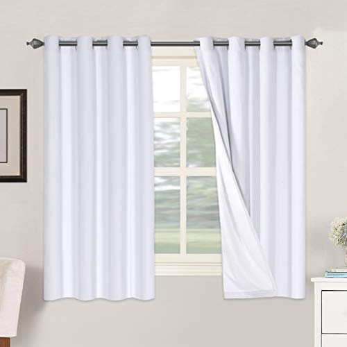 H.VERSAILTEX HVERSAILTEX Linen Blackout Curtains 63 Inches Long 100 Blackout Thermal Insulated Textured Linen Look Curtain Draperies AntiRust Grommet Energy Saving with White Liner 2 Panels Bright White - Image 1