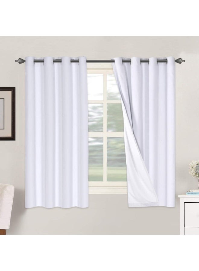 H.VERSAILTEX HVERSAILTEX Linen Blackout Curtains 63 Inches Long 100 Blackout Thermal Insulated Textured Linen Look Curtain Draperies AntiRust Grommet Energy Saving with White Liner 2 Panels Bright White - Image 2