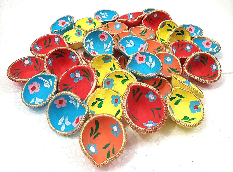 VIAANISH Colorful Diwali Diya Traditional Handmade Terracotta Clay for Puja Designer Diye Mitti Ke Deepak for Decoration Set of 20 Dg2