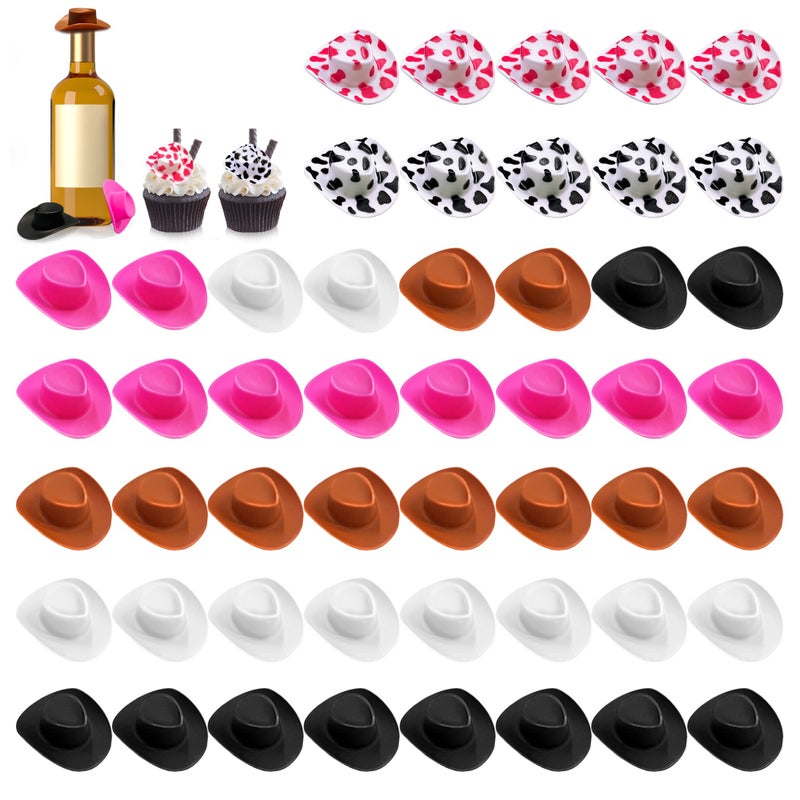 XIPEGPA 50PCS Plastic Mini Western Cowboy Cowgirl Hats Cute Miniature Hat West Party Crafts for Cowboy Cowgirl Party Supplies Colourful - Image 3