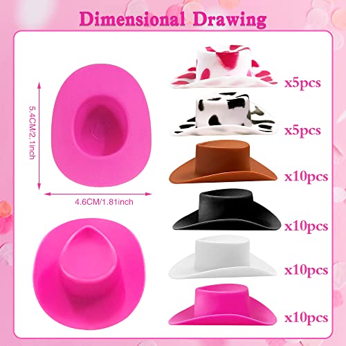 XIPEGPA 50PCS Plastic Mini Western Cowboy Cowgirl Hats Cute Miniature Hat West Party Crafts for Cowboy Cowgirl Party Supplies Colourful - Image 5