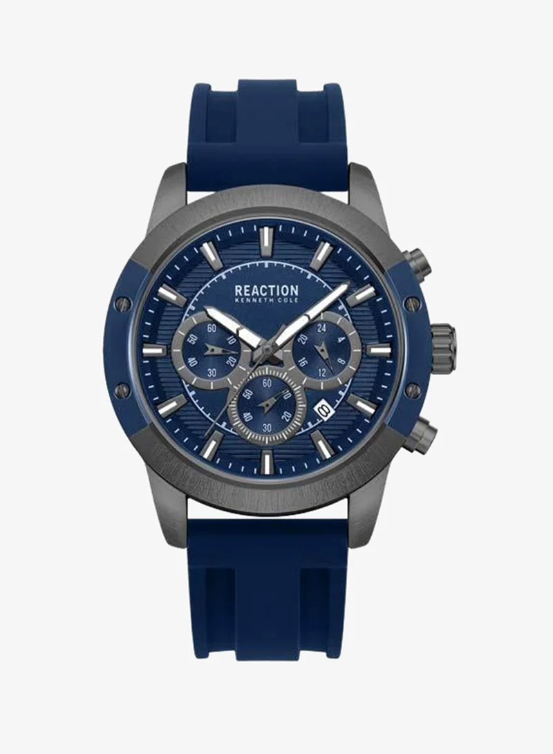 Kenneth Cole Reaction Blue Dial Blue Silicone Strap Chronograph Watch for Men, 45mm