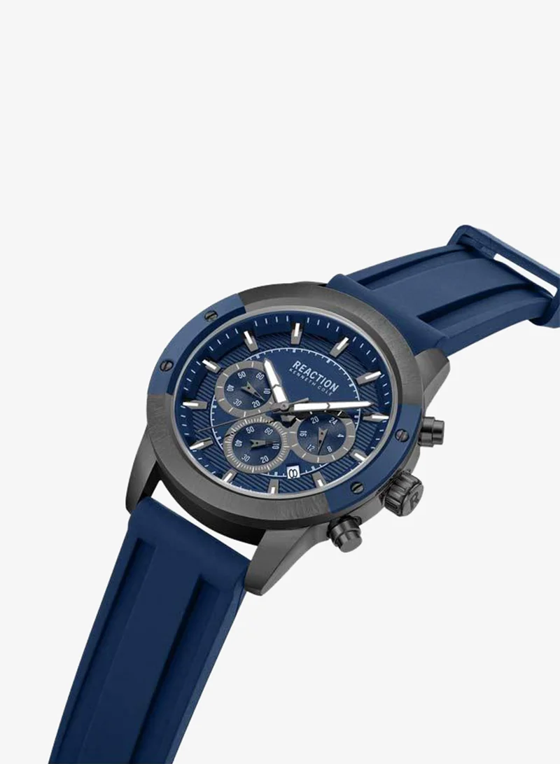 Kenneth Cole Reaction Blue Dial Blue Silicone Strap Chronograph Watch for Men, 45mm
