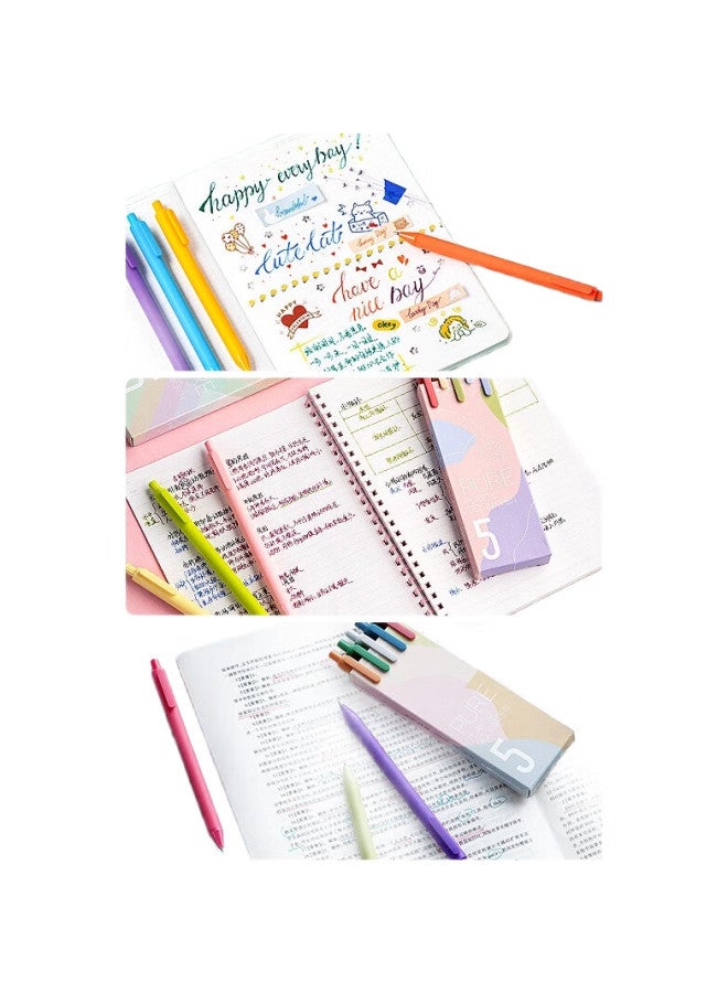 Kaco [Back To School Essential] Kaco Shuyuan Colorful Retractable Multi-Color Gel Pens, Journaling Pens, Water-Based Pens, 0.5Mm Bullet Tip, Mixed Colors, 5 Pens/Box, Morandi Second Generation K1015 - Image 3