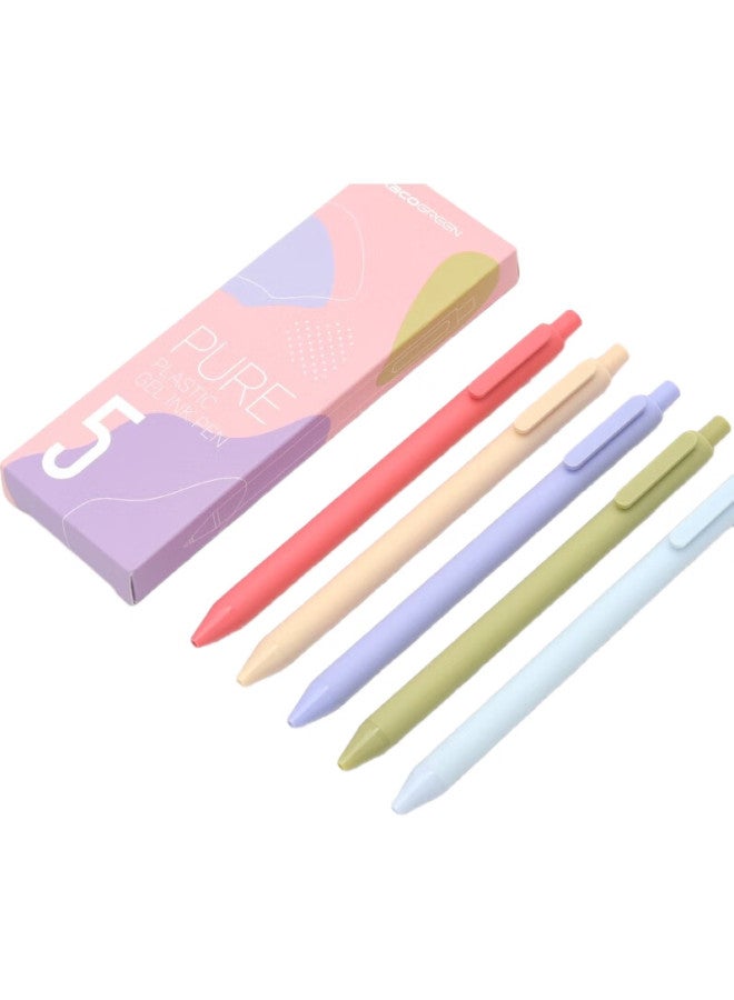 Kaco [Back To School Essential] Kaco Shuyuan Colorful Retractable Multi-Color Gel Pens, Journaling Pens, Water-Based Pens, 0.5Mm Bullet Tip, Mixed Colors, 5 Pens/Box, Morandi Second Generation K1015 - Image 1