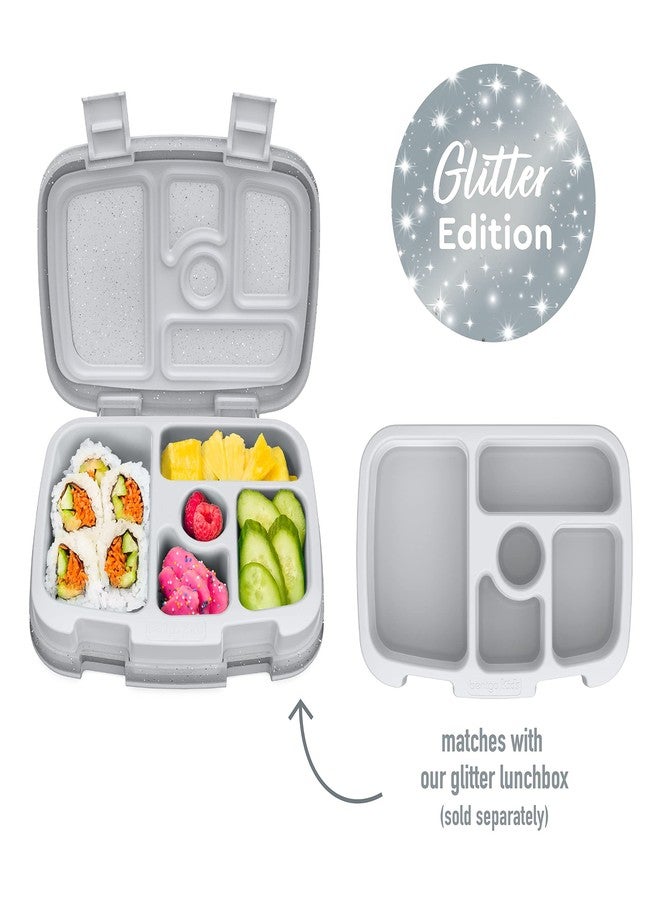 Bentgo® Kids Tray with Transparent Cover - Reusable, BPA-Free, 5-Compartment Meal Prep Container with Built-In Portion Control for Healthy Meals At Home & On the Go (Glitter Edition - Silver) - Image 2