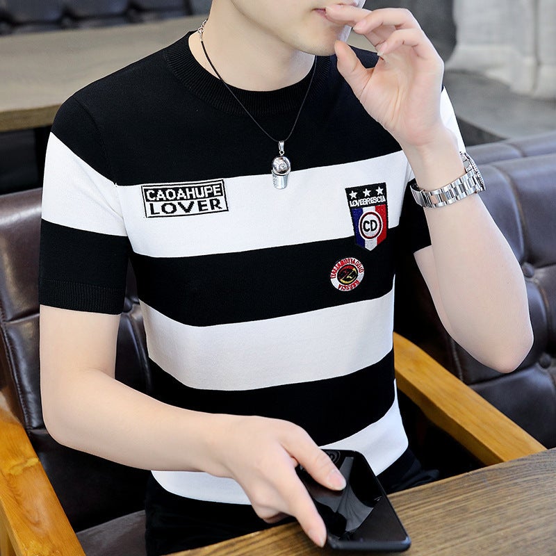 High-End Ice Silk Men'S Short-Sleeved T-Shirt Summer Fashion Knitted Half-Sleeved Casual Handsome All-Match Top Men'S T-Shirt - Image 4