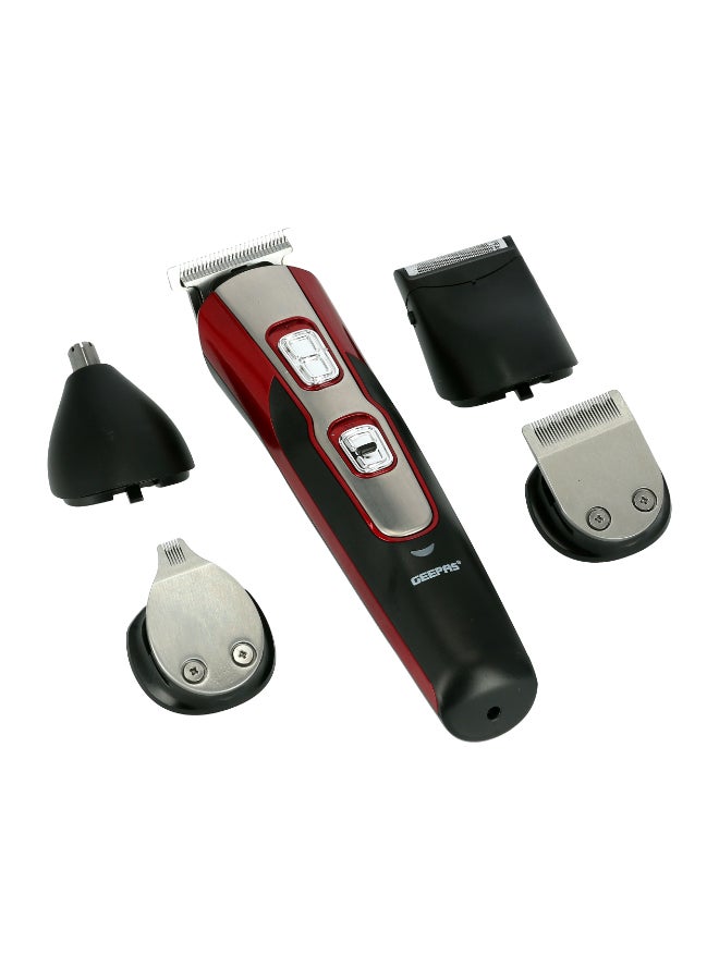 GEEPAS 11-IN-1 Rechargeable Grooming Kit- GTR8724, Includes Hair Clipper Head And Beard Trimmer Head Black/Red - Image 2