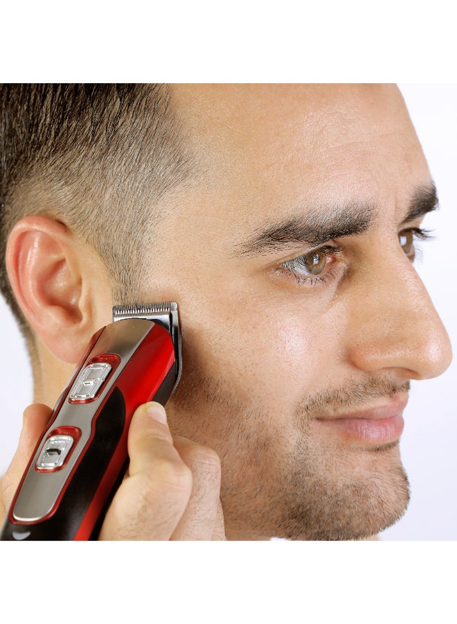 GEEPAS 11-IN-1 Rechargeable Grooming Kit- GTR8724, Includes Hair Clipper Head And Beard Trimmer Head Black/Red - Image 4