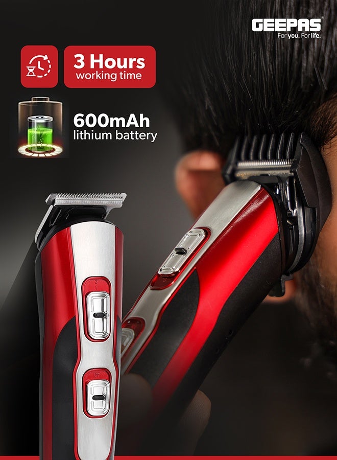 GEEPAS 11-IN-1 Rechargeable Grooming Kit- GTR8724, Includes Hair Clipper Head And Beard Trimmer Head Black/Red - Image 4