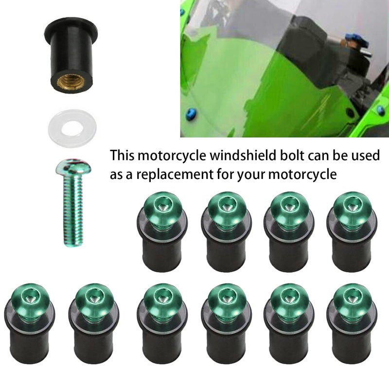 BELOMI 10PCS Motorcycle Windshield Bolts Screws Kit, Aluminum Alloy Motorbike Windscreen Body Mounting Bolts Nuts, Compatible with Motorcycle Cowls Well Nuts Fairing Fasteners Screw (Green) - Image 4