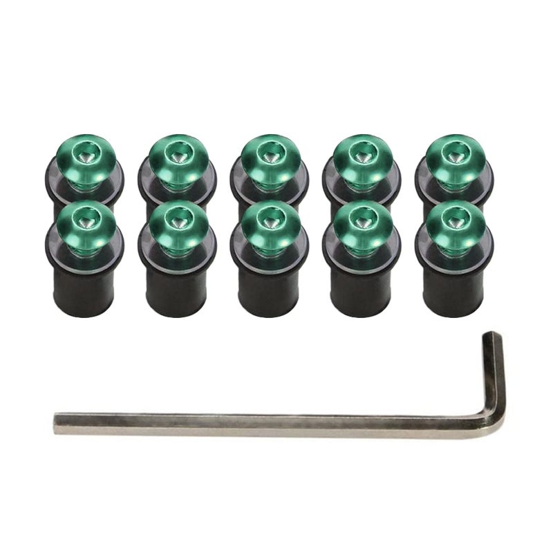 BELOMI 10PCS Motorcycle Windshield Bolts Screws Kit, Aluminum Alloy Motorbike Windscreen Body Mounting Bolts Nuts, Compatible with Motorcycle Cowls Well Nuts Fairing Fasteners Screw (Green) - Image 1
