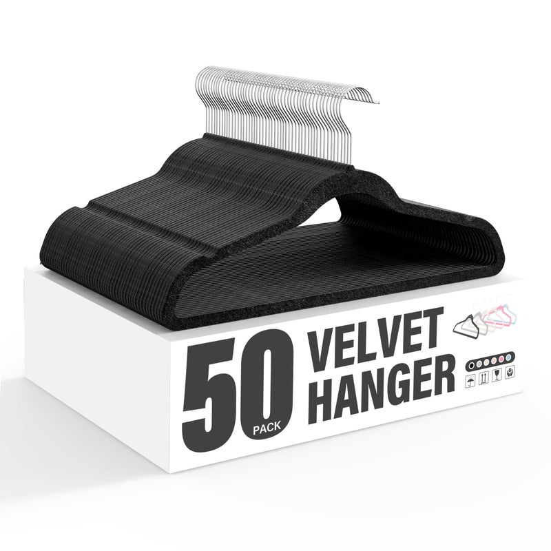 Simple Deluxe Velvet Hangers 50 Pack NonSlip Clothes Hangers with Shoulder Notches 360 Swivel Hooks Heavy Duty Coat Suit Hangers for Closet Space Saving Black